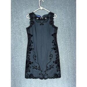 RSVP by Talbots Sheath Dress 10P Black Jacquard Scalloped Edge Sleeveless Velvet